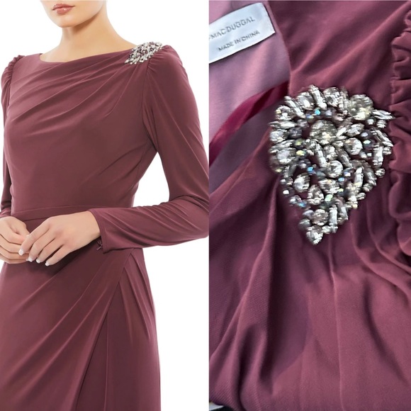 IEENA Mac Duggal Mauve Jersey Gown dress Embellished size 16 - Picture 7 of 9